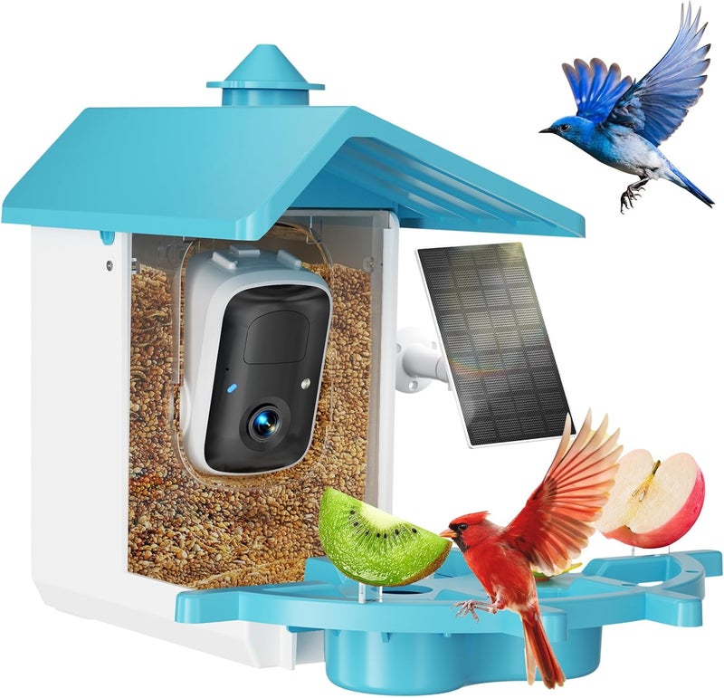 INKCKU Smart Bird Feeder with Camera, Solar Powered WiFi WildBird Watching Camera with AI Bird Recognition, 2K Auto Capture, Vicohome App Alerts, Outdoor Garden Decor Gift for Dad Mom BirdLovers (Blue) - Image 1
